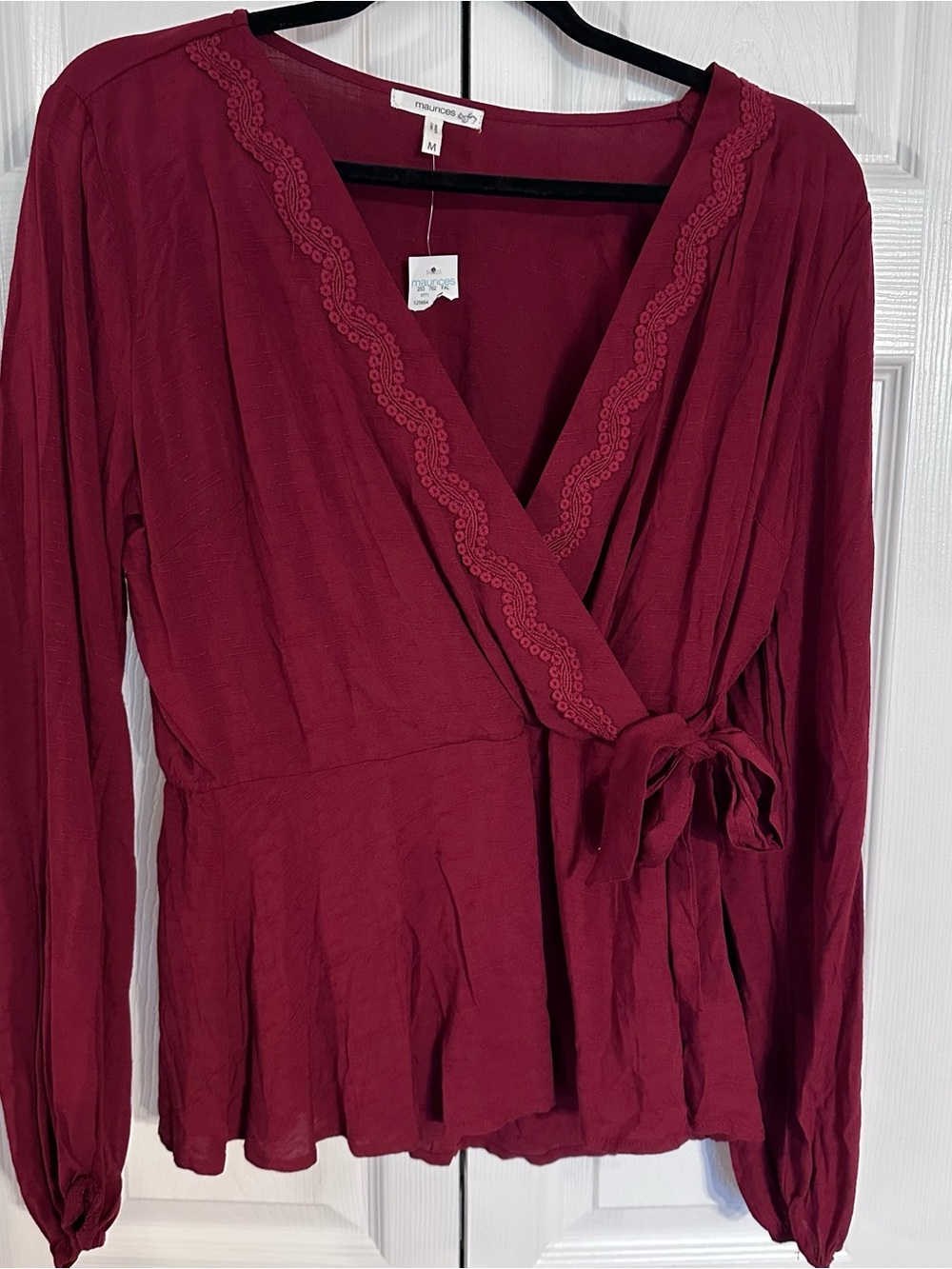 Woman’s S Maurices Wrap Blouse in Deep Wine NWT